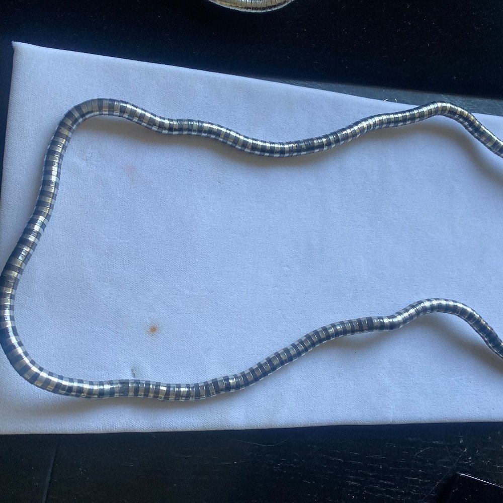 Silver and gunmetal versatile necklace